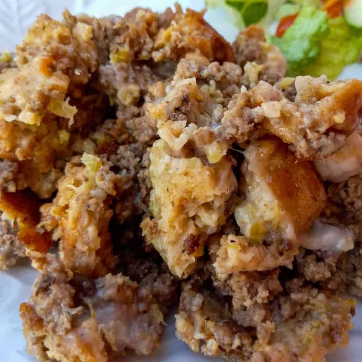 a plate full of Amish hamburger stuffing.
