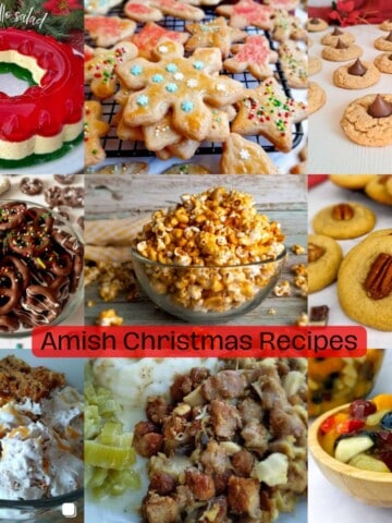 a collage of 9 different photos of Amish Christmas recipes.