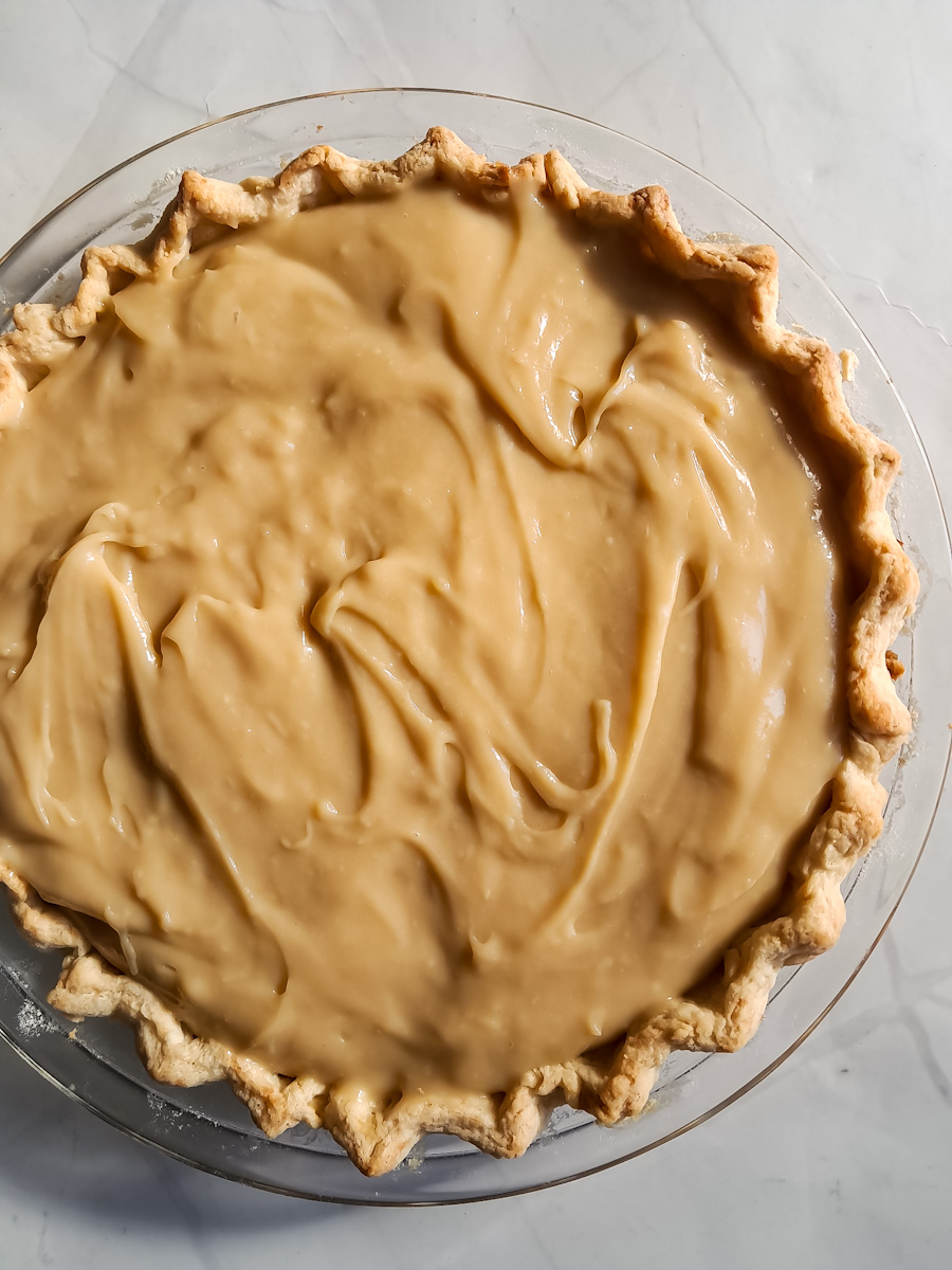 9" pie shell full of butterscotch pudding.