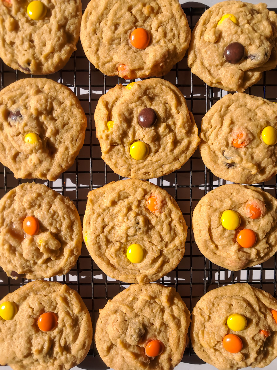 baked Reese's cookies on a wire rack to cool.