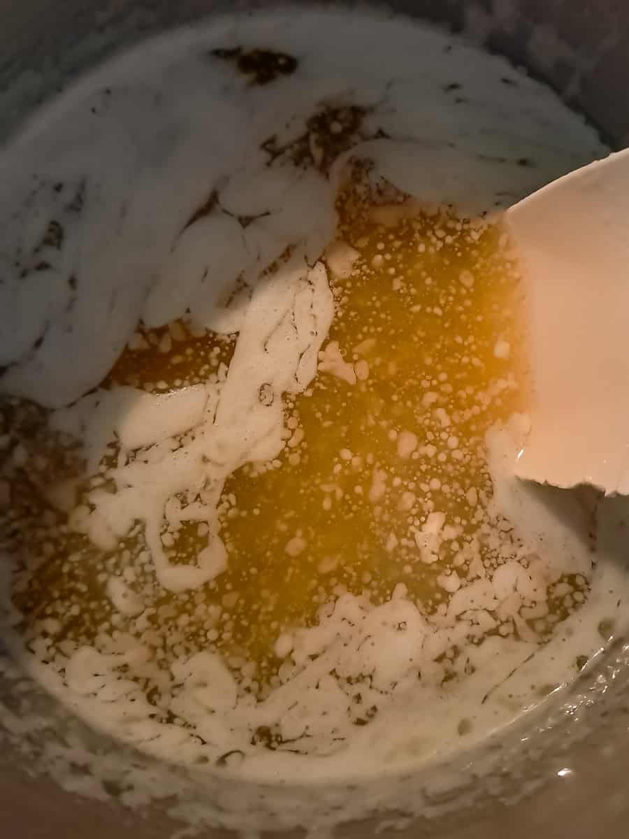 melting butter in a saucepan to make the wet ingredients.