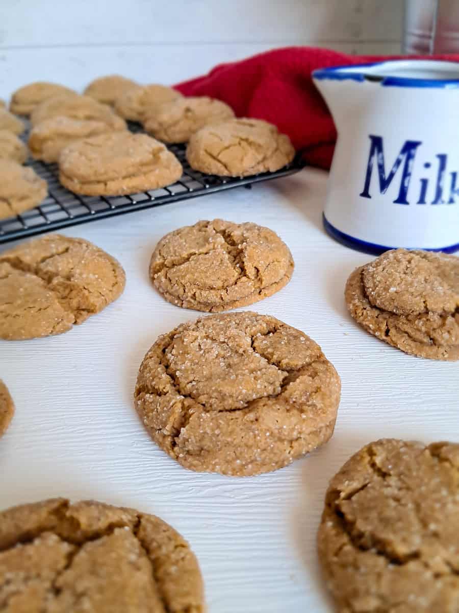 crinkled molasses cookies scattered around.
