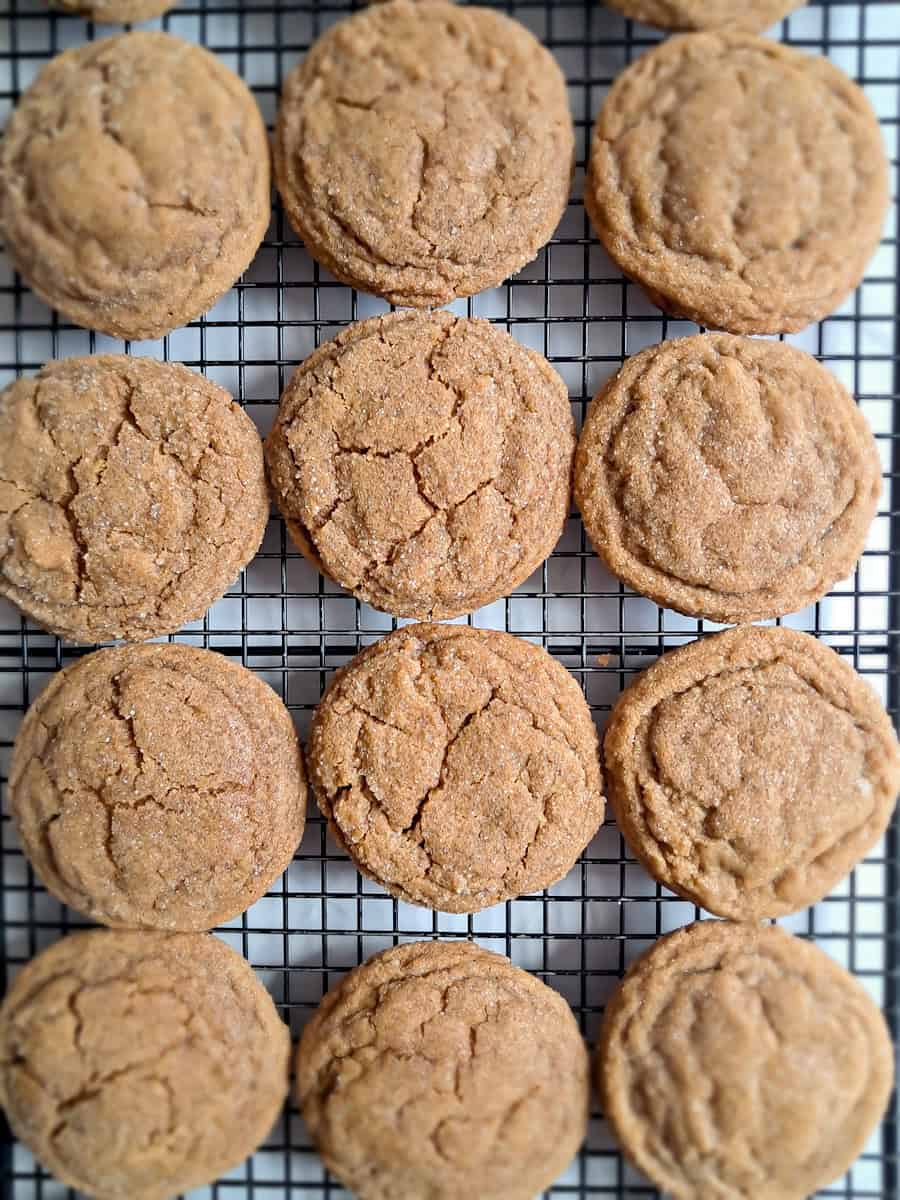 a wire rack full of old-fashioned molasses cookies.