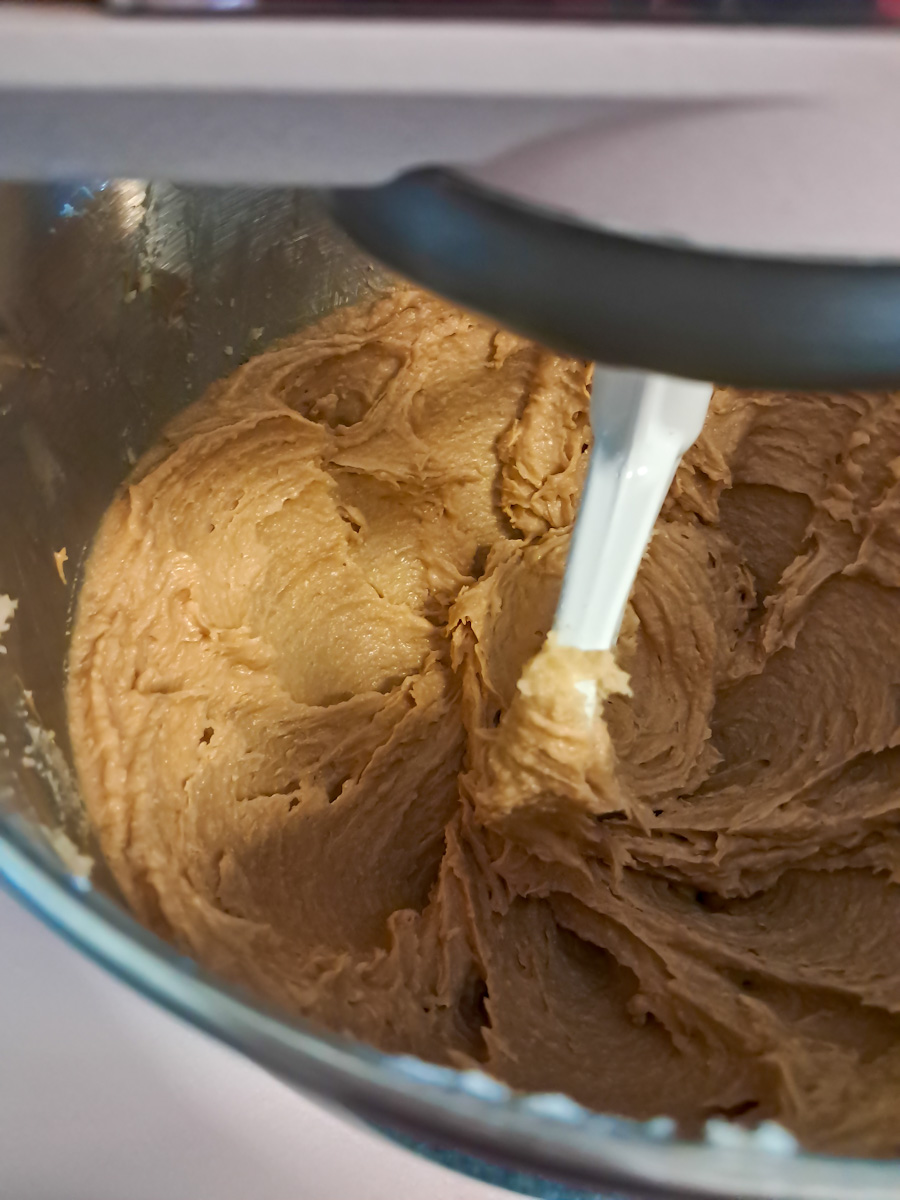 mixing the butter and sugars in my stand mixer.