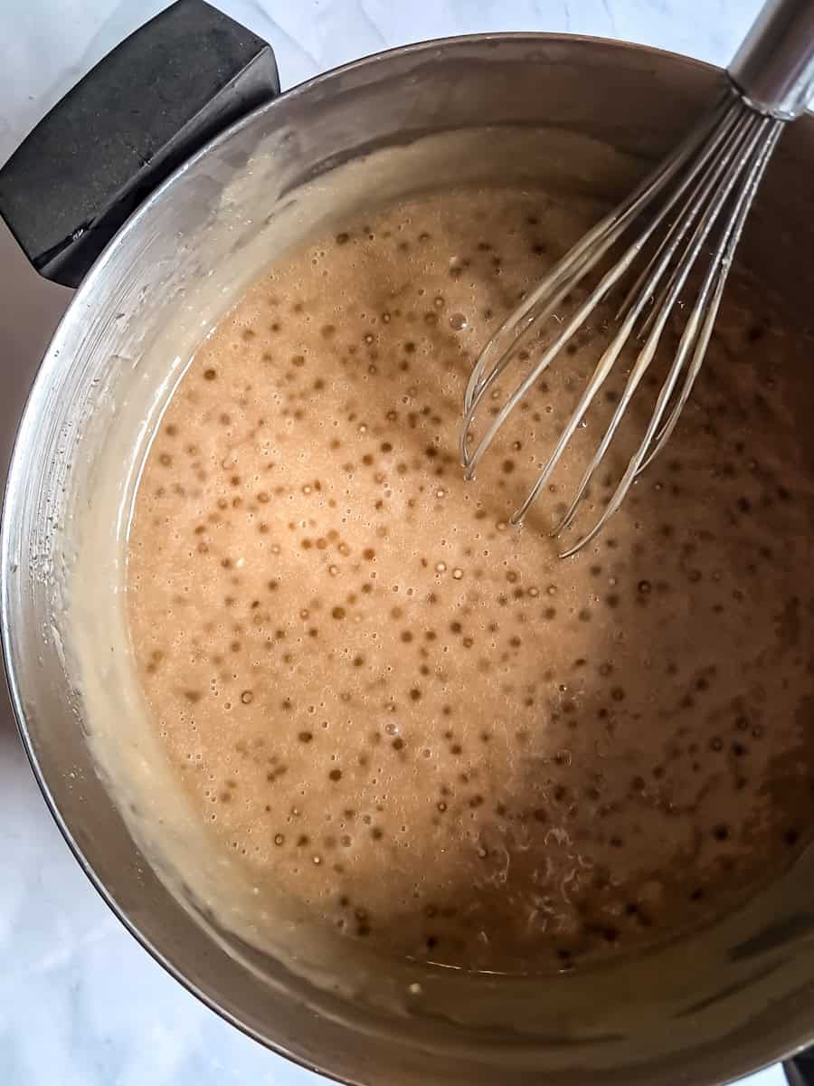 cooked butterscotch tapioca in a large pot.