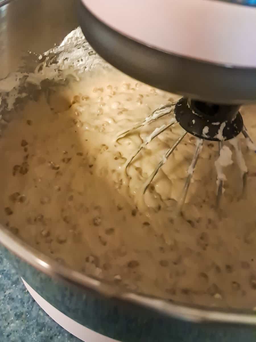 mixing the tapioca and the whipped cream.