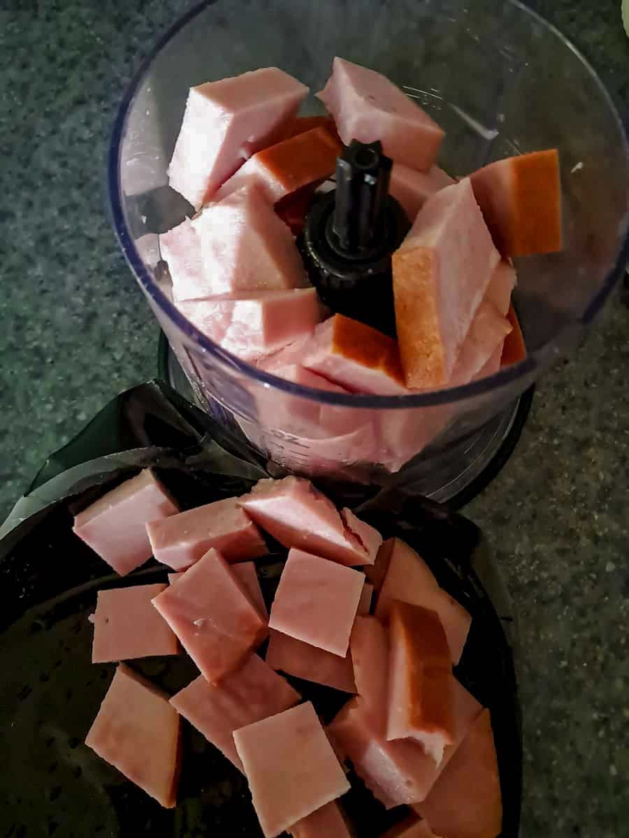 chopping the ham in my Ninja chopper.